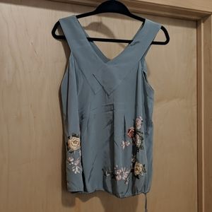 Dusty blue BCBG embroidered silk tank